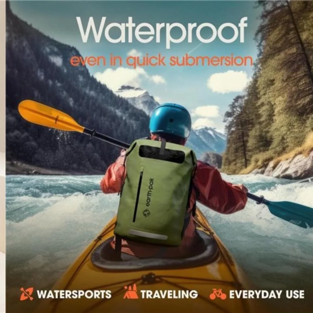 Waterproof Backpack - Heavy Duty Hiking Backpack - Roll-Top Closure